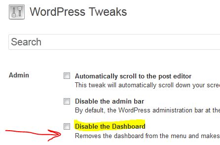 WP Tweaks plugin - WordPress Dashboard Disabled